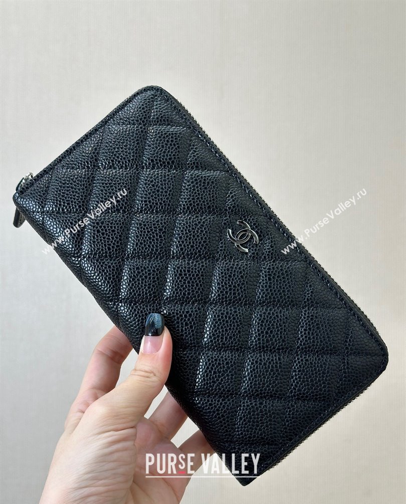 Chanel Grained Calfskin Zip Wallet Black/Silver 2024 50097 (ssz-241106087)