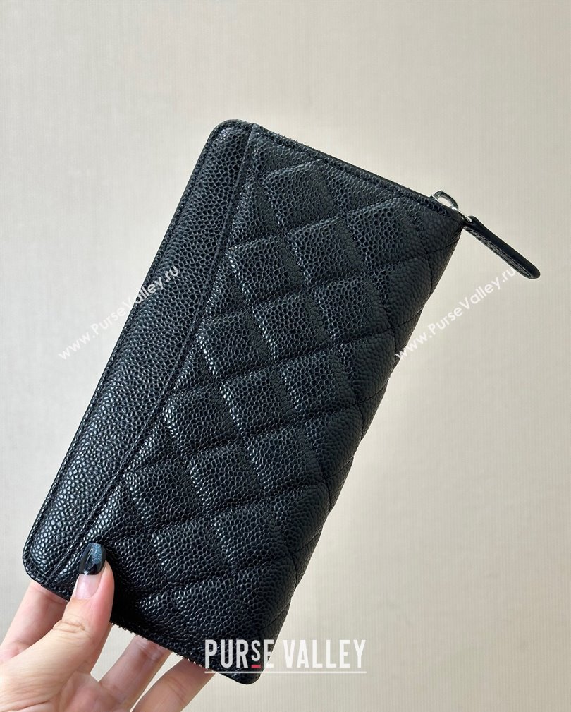 Chanel Grained Calfskin Zip Wallet Black/Silver 2024 50097 (ssz-241106087)