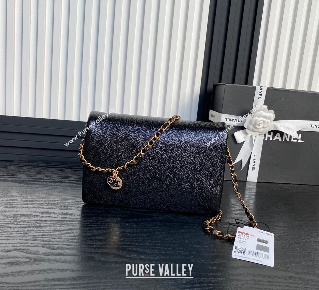 Chanel Grained Shiny Calfskin Small Flap Bag with Chain AS5186 Black 2024 (yezi-241106074)