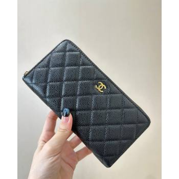 Chanel Grained Calfskin Zip Wallet Black/Gold 2024 50097 (ssz-241106088)