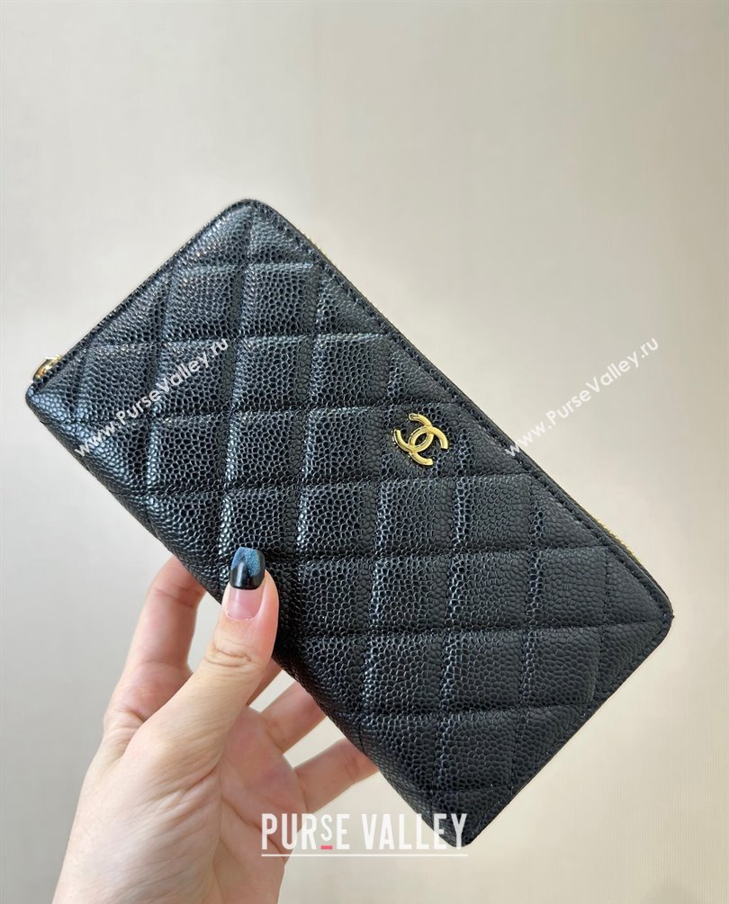 Chanel Grained Calfskin Zip Wallet Black/Gold 2024 50097 (ssz-241106088)