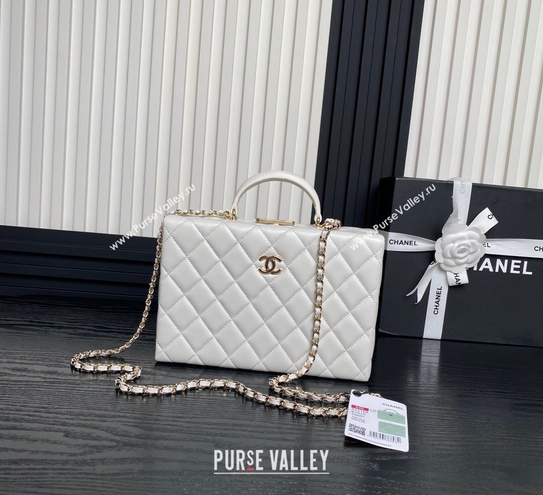 Chanel Quilted Lambskin Box Bag White 2024 AS5168 (yezi-241107009)