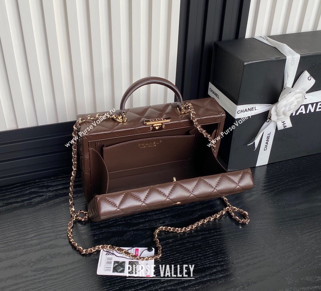 Chanel Quilted Lambskin Box Bag Brown 2024 AS5168 (yezi-241107011)