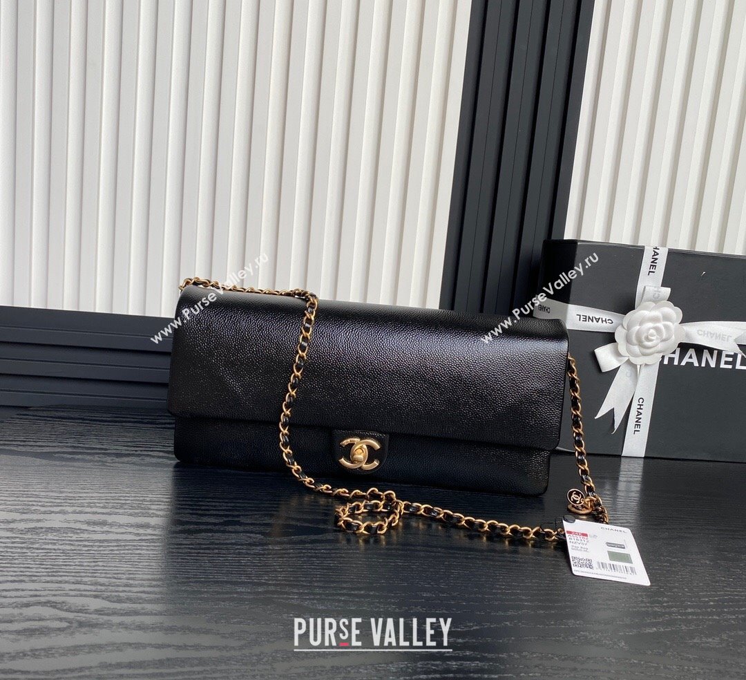 Chanel Grained Shiny Calfskin Maxi Clutch Bag with Chain AS5182 Black 2024 (yezi-241106082)