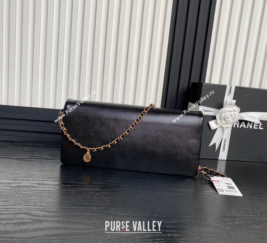 Chanel Grained Shiny Calfskin Maxi Clutch Bag with Chain AS5182 Black 2024 (yezi-241106082)