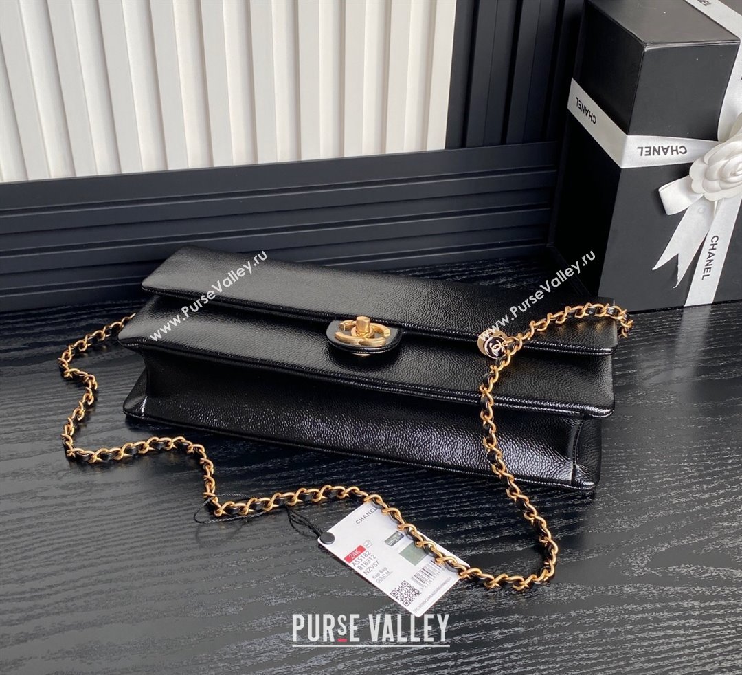 Chanel Grained Shiny Calfskin Maxi Clutch Bag with Chain AS5182 Black 2024 (yezi-241106082)