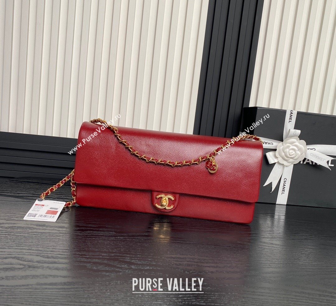 Chanel Grained Shiny Calfskin Maxi Clutch Bag with Chain AS5182 Red 2024 (yezi-241106083)