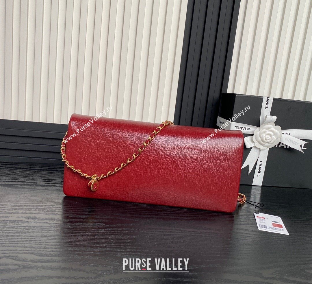 Chanel Grained Shiny Calfskin Maxi Clutch Bag with Chain AS5182 Red 2024 (yezi-241106083)