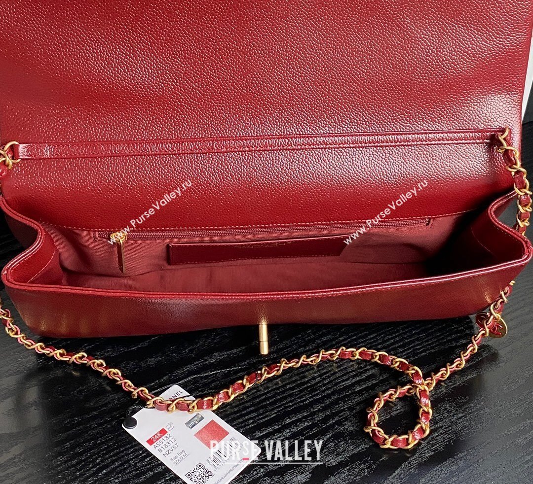 Chanel Grained Shiny Calfskin Maxi Clutch Bag with Chain AS5182 Red 2024 (yezi-241106083)