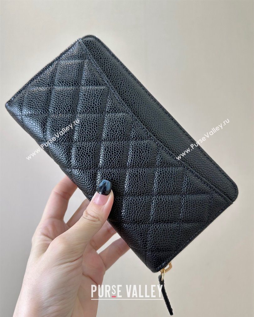 Chanel Grained Calfskin Zip Wallet Black/Gold 2024 50097 (ssz-241106088)