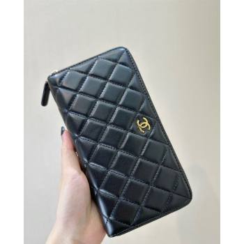 Chanel Lambskin Zip Wallet Black/Gold 2024 50097 (ssz-241106089)