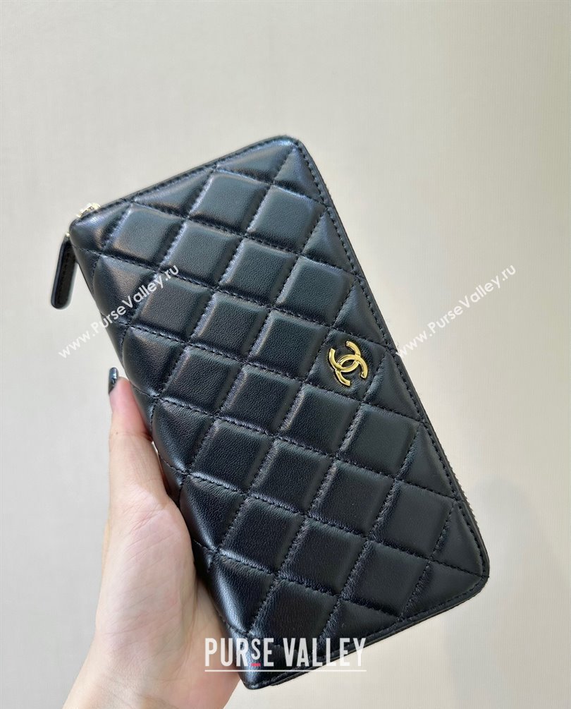 Chanel Lambskin Zip Wallet Black/Gold 2024 50097 (ssz-241106089)