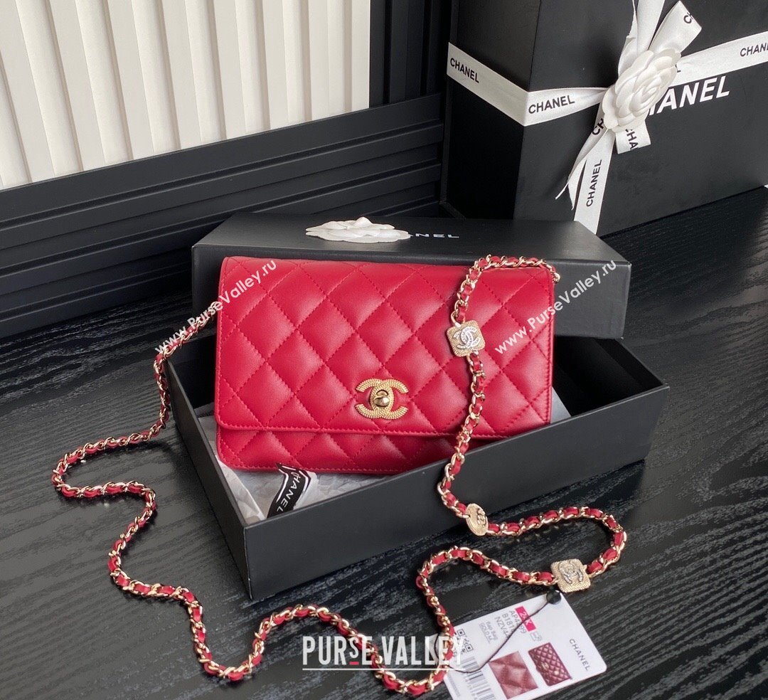 Chanel Lambskin Wallet on Chain WOC AP4299 Red 2024 (yezi-241106130)