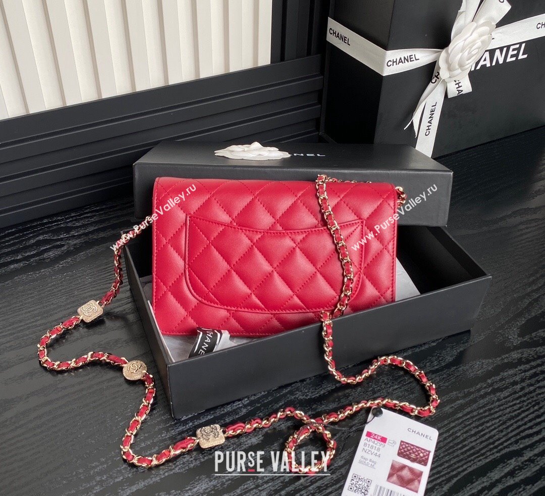 Chanel Lambskin Wallet on Chain WOC AP4299 Red 2024 (yezi-241106130)