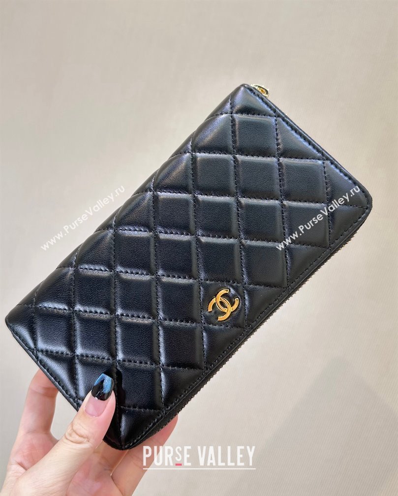 Chanel Lambskin Zip Wallet Black/Gold 2024 50097 (ssz-241106089)