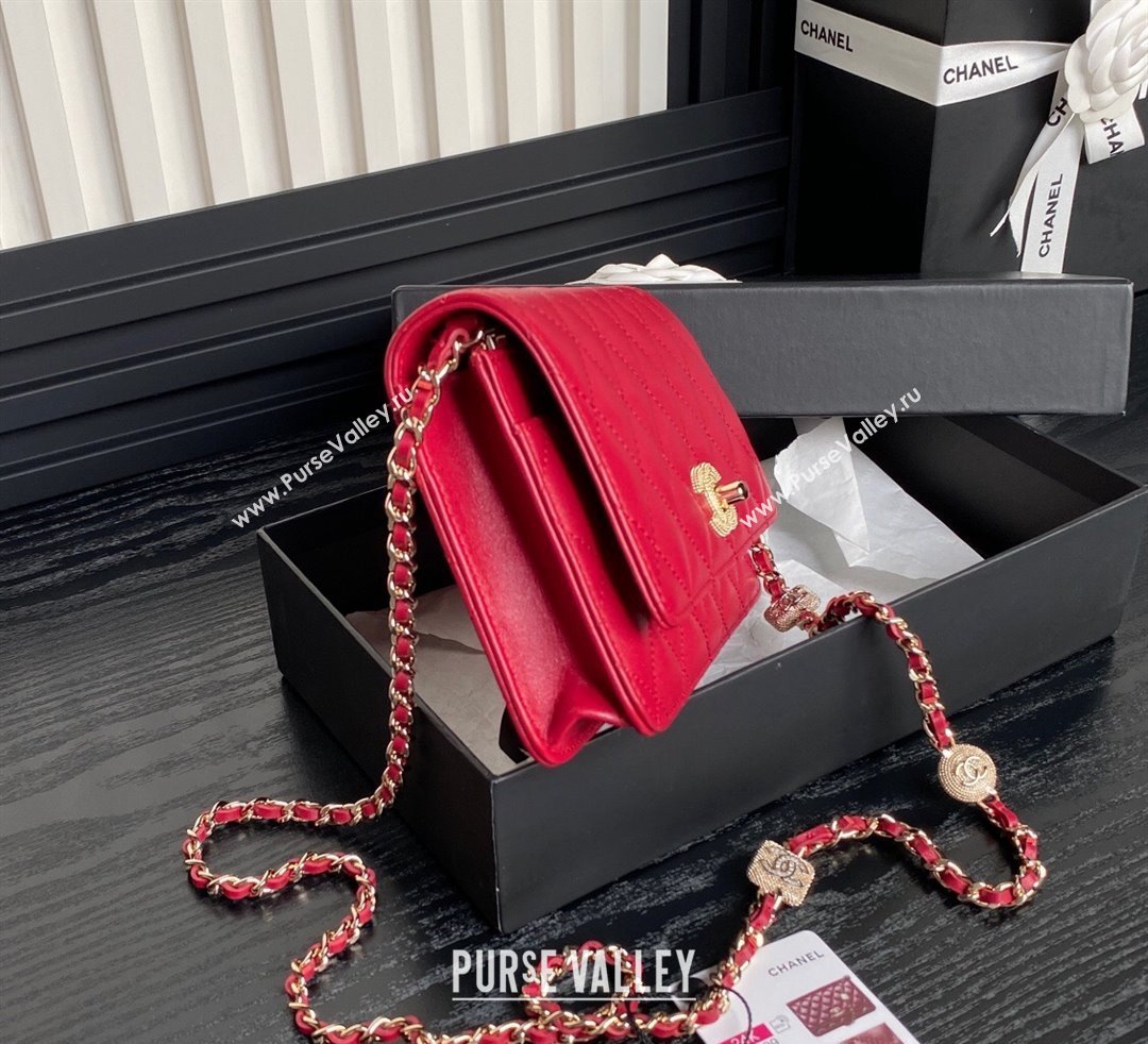 Chanel Lambskin Wallet on Chain WOC AP4299 Red 2024 (yezi-241106130)