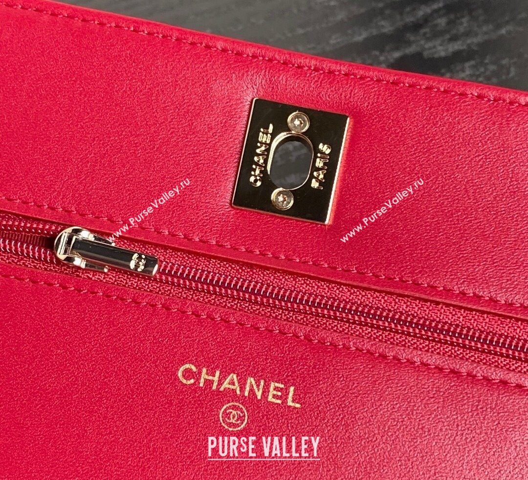 Chanel Lambskin Wallet on Chain WOC AP4299 Red 2024 (yezi-241106130)