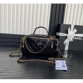 Chanel Shiny Crumpled Lambskin Vanity Case Bag with Pockets AS5222 Black 2024 (yezi-241107012)