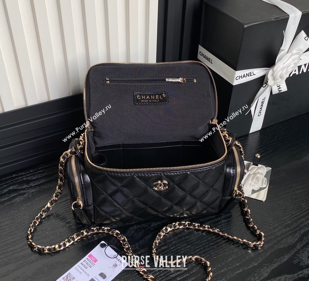 Chanel Shiny Crumpled Lambskin Vanity Case Bag with Pockets AS5222 Black 2024 (yezi-241107012)