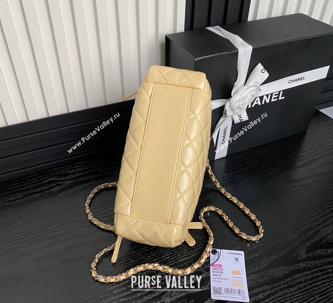 Chanel Shiny Crumpled Lambskin Vanity Case Bag with Pockets AS5222 Light Yellow 2024 (yezi-241107013)