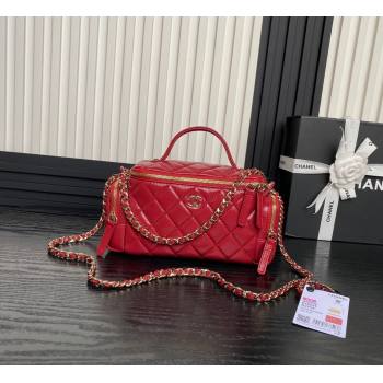 Chanel Shiny Crumpled Lambskin Vanity Case Bag with Pockets AS5222 Red 2024 (yezi-241107014)