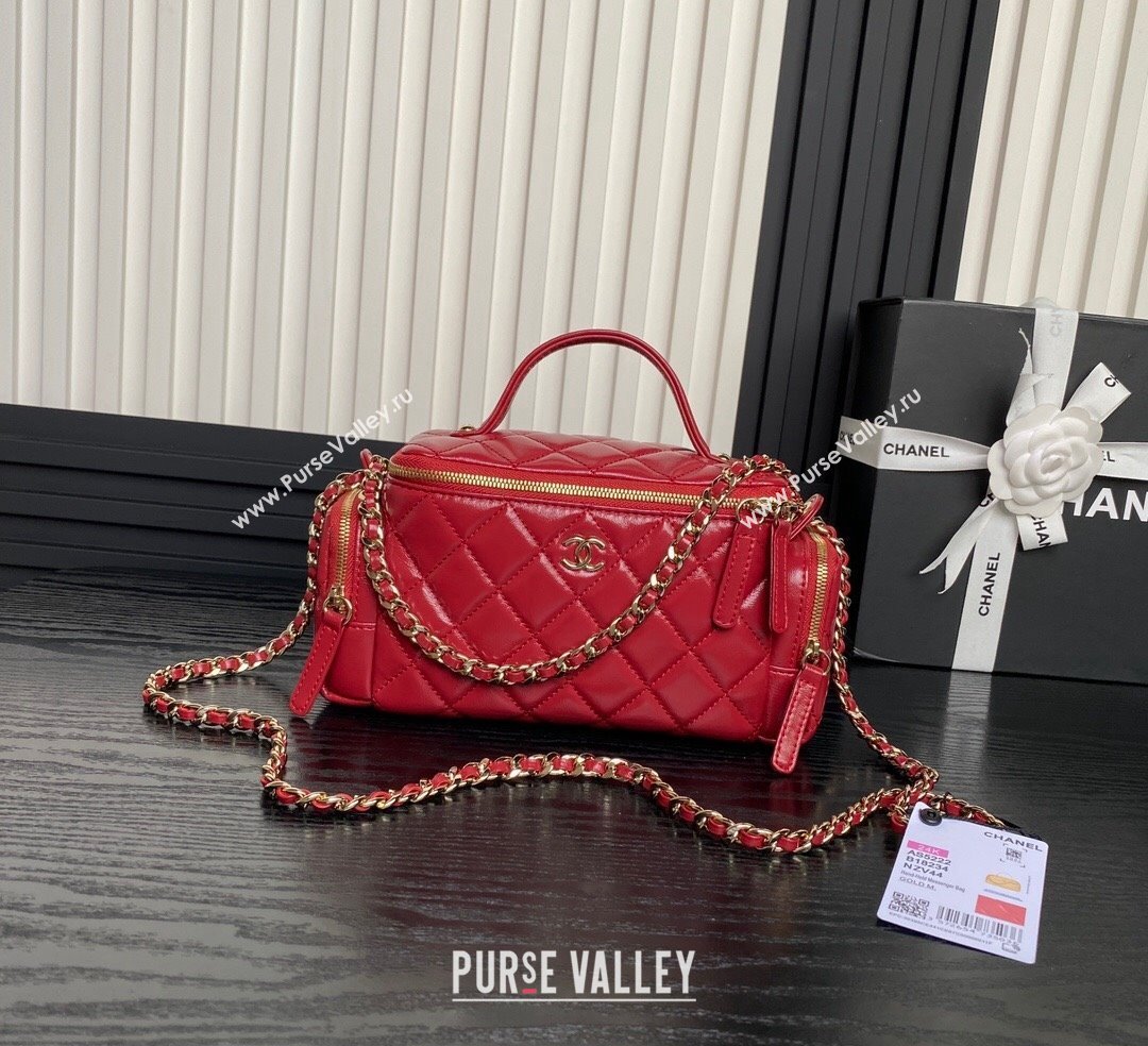 Chanel Shiny Crumpled Lambskin Vanity Case Bag with Pockets AS5222 Red 2024 (yezi-241107014)