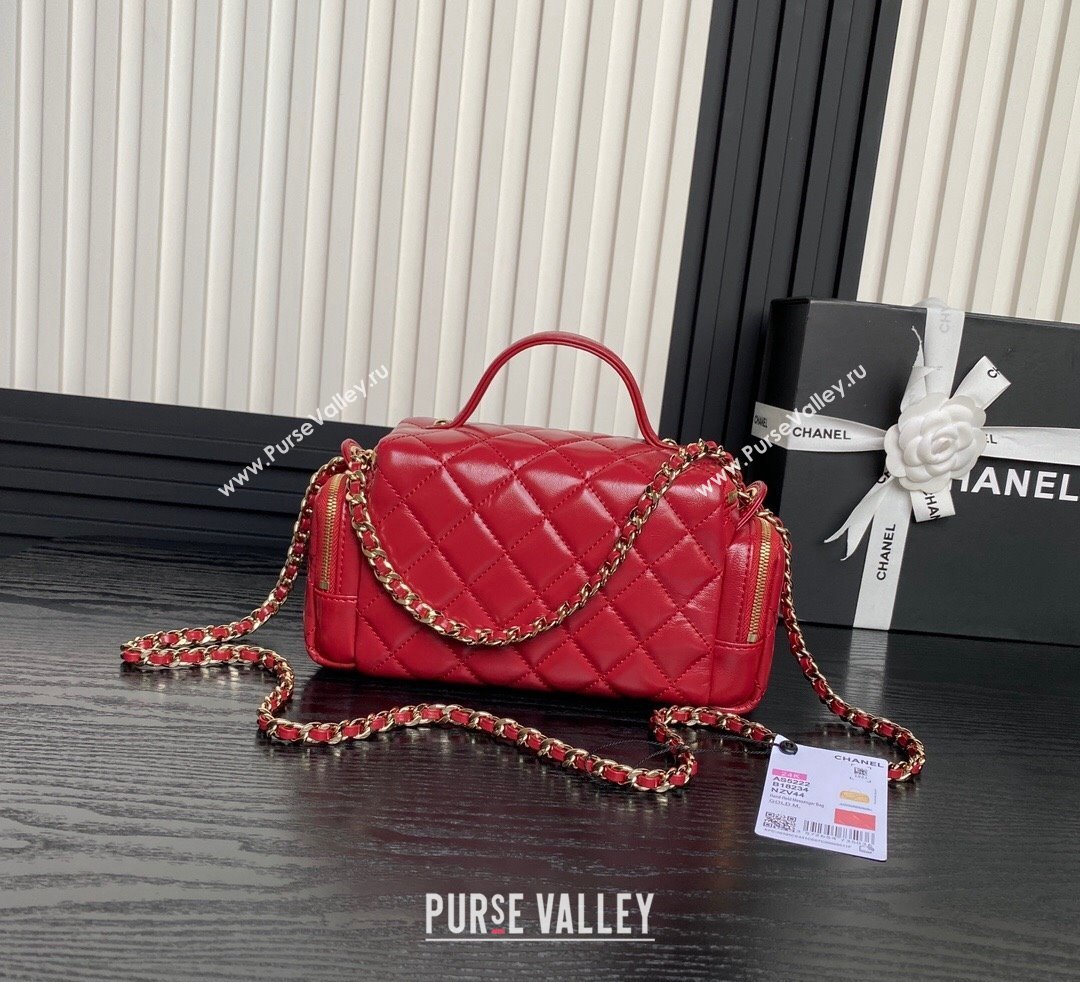 Chanel Shiny Crumpled Lambskin Vanity Case Bag with Pockets AS5222 Red 2024 (yezi-241107014)