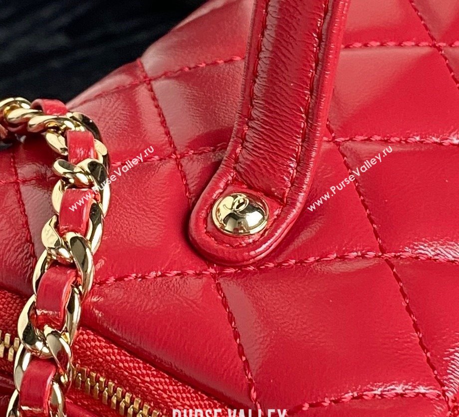 Chanel Shiny Crumpled Lambskin Vanity Case Bag with Pockets AS5222 Red 2024 (yezi-241107014)