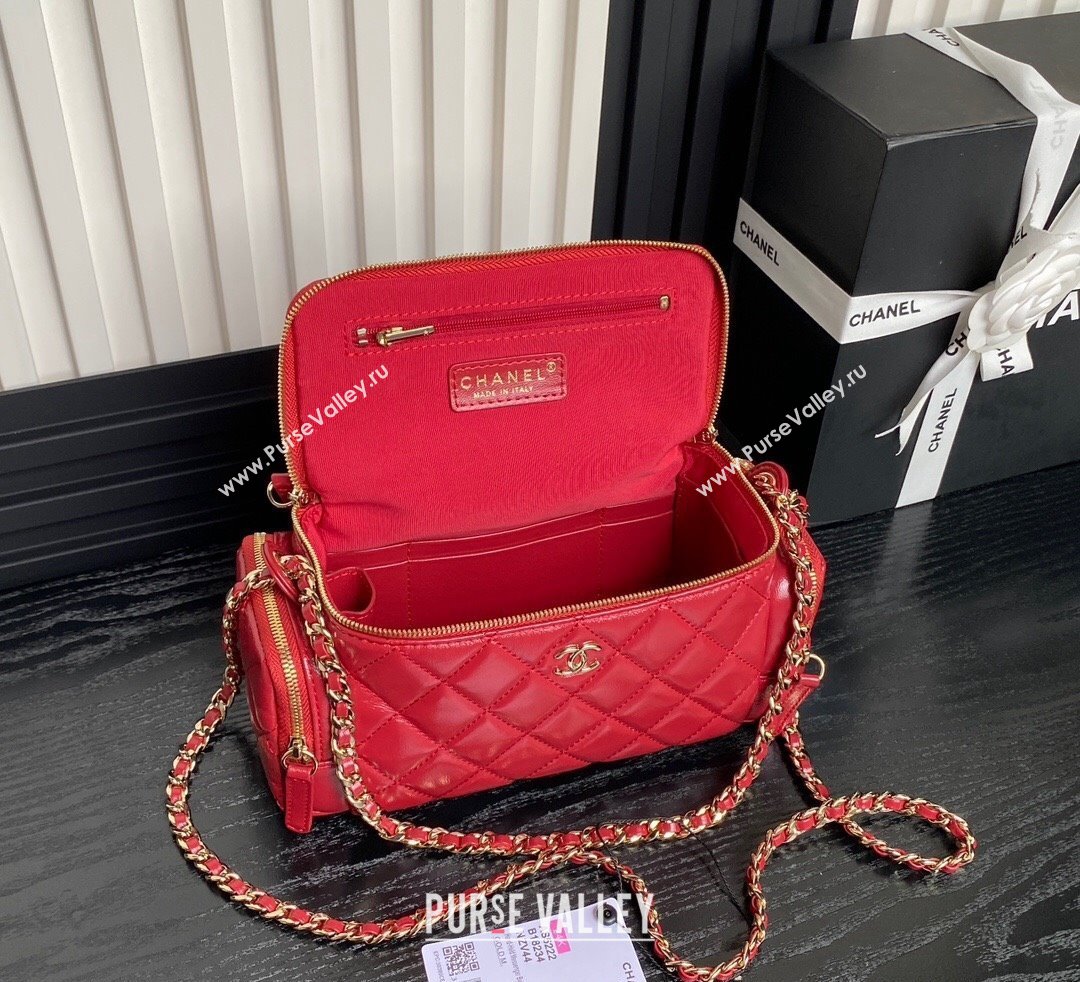 Chanel Shiny Crumpled Lambskin Vanity Case Bag with Pockets AS5222 Red 2024 (yezi-241107014)