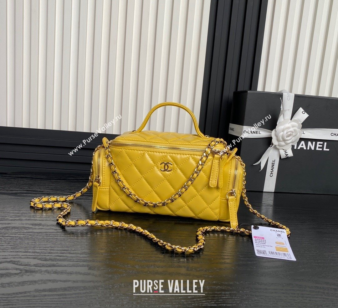 Chanel Shiny Crumpled Lambskin Vanity Case Bag with Pockets AS5222 Bright Yellow 2024 (yezi-241107015)