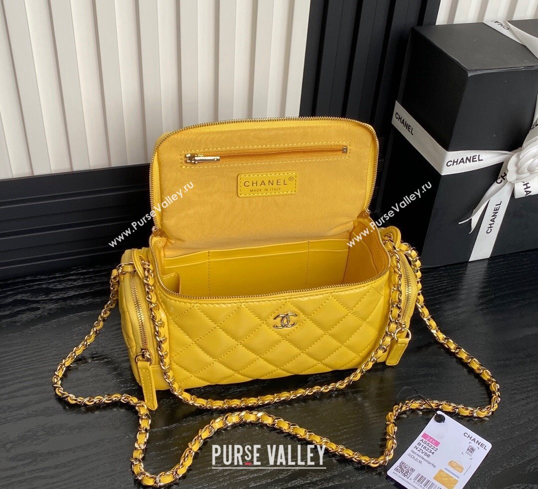 Chanel Shiny Crumpled Lambskin Vanity Case Bag with Pockets AS5222 Bright Yellow 2024 (yezi-241107015)