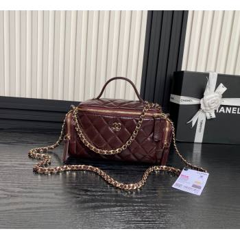 Chanel Shiny Crumpled Lambskin Vanity Case Bag with Pockets AS5222 Dark Burgundy 2024 (yezi-241107016)