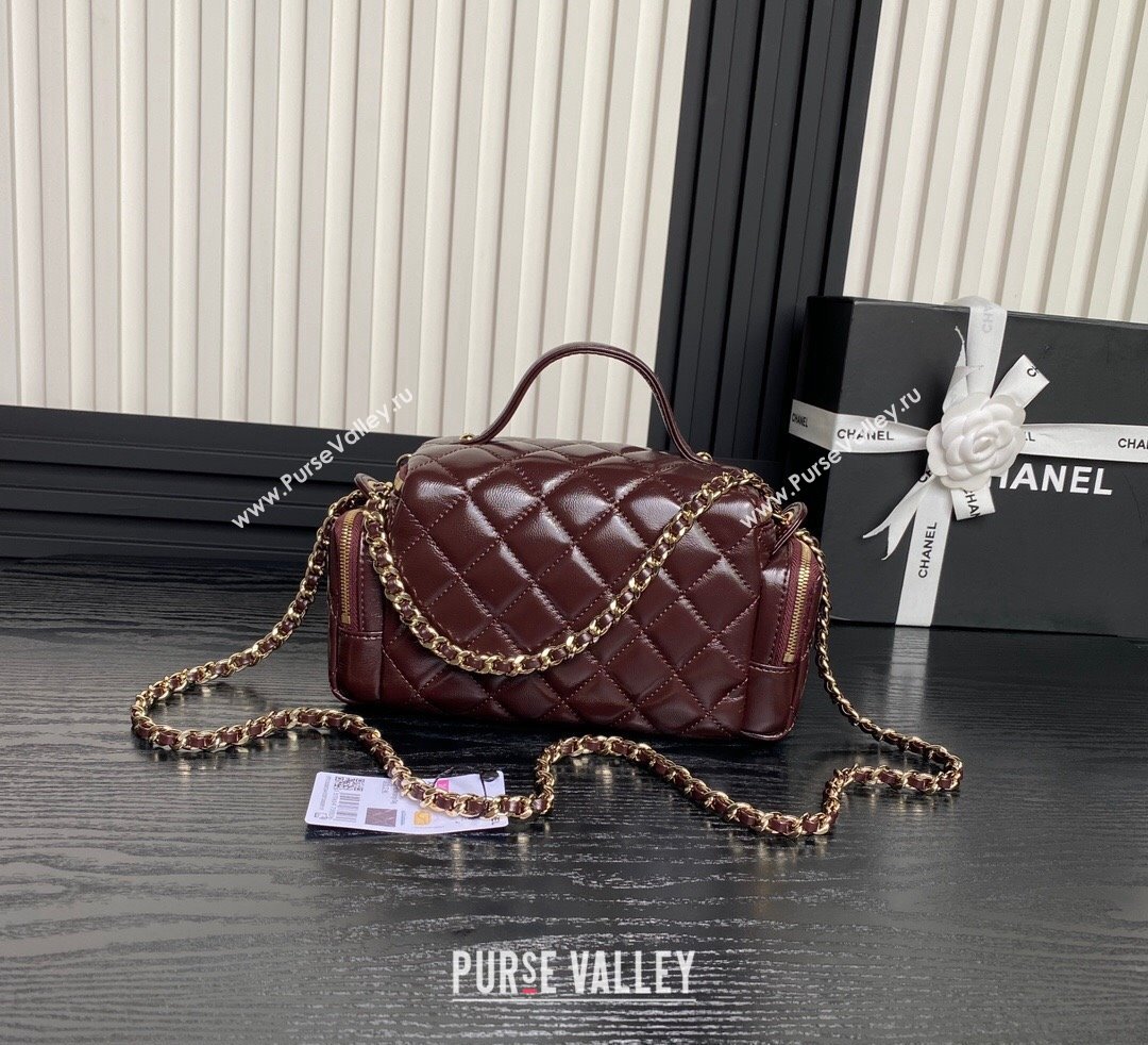 Chanel Shiny Crumpled Lambskin Vanity Case Bag with Pockets AS5222 Dark Burgundy 2024 (yezi-241107016)