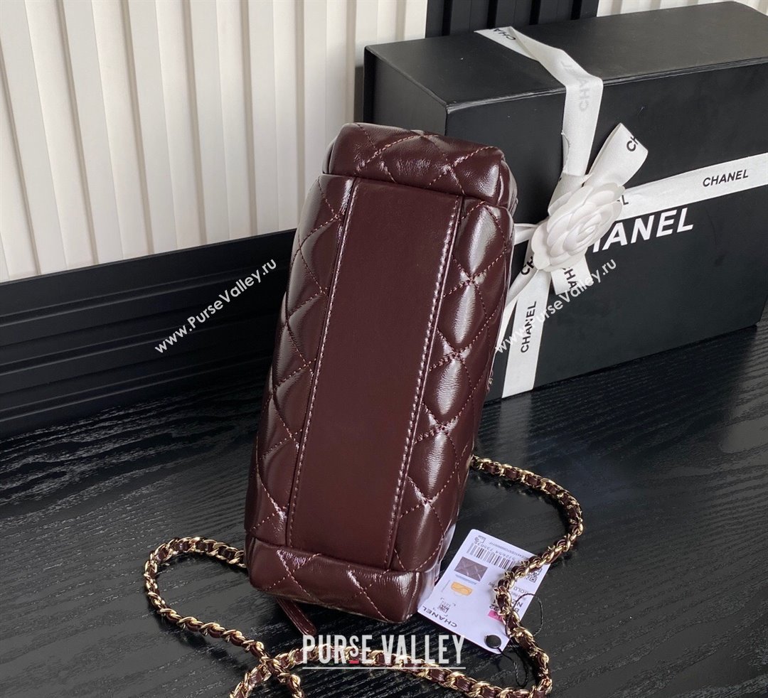 Chanel Shiny Crumpled Lambskin Vanity Case Bag with Pockets AS5222 Dark Burgundy 2024 (yezi-241107016)