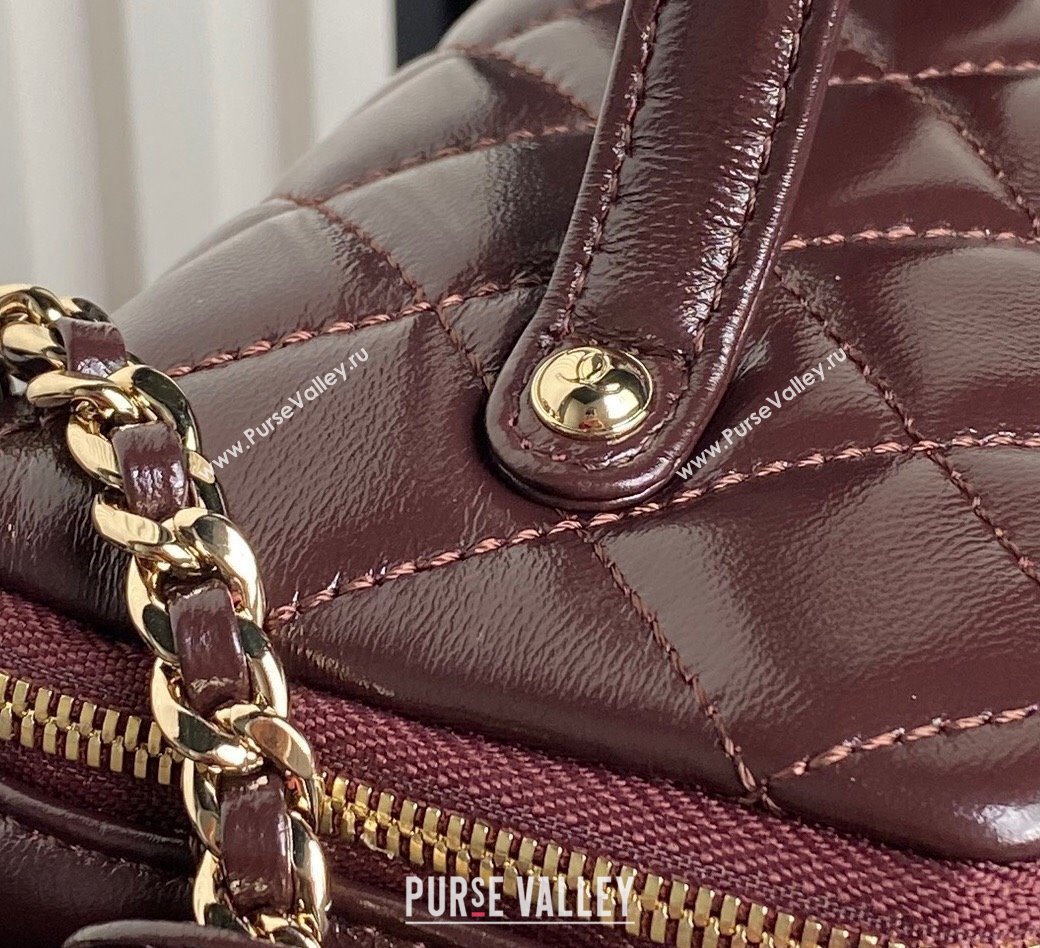 Chanel Shiny Crumpled Lambskin Vanity Case Bag with Pockets AS5222 Dark Burgundy 2024 (yezi-241107016)