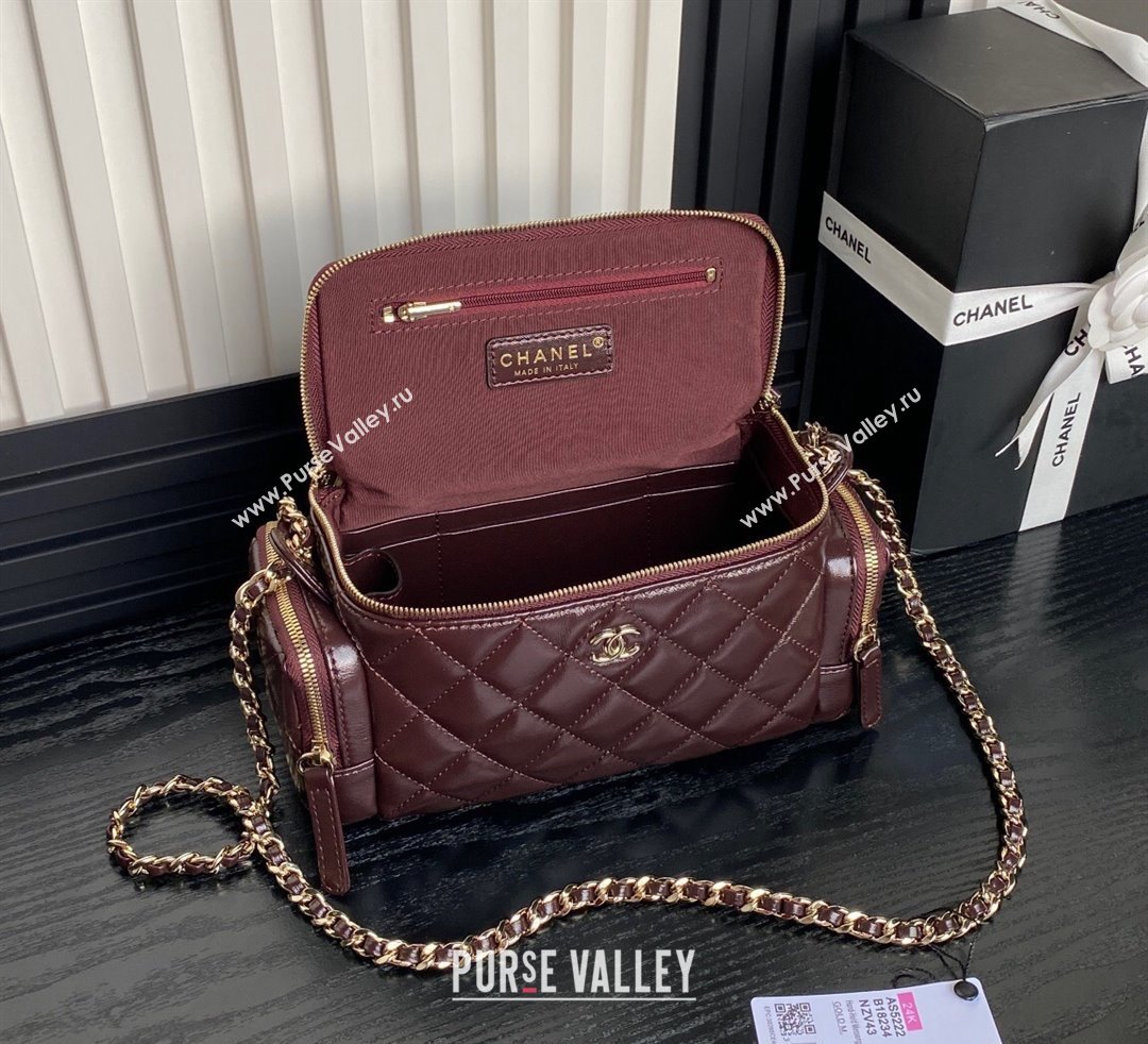 Chanel Shiny Crumpled Lambskin Vanity Case Bag with Pockets AS5222 Dark Burgundy 2024 (yezi-241107016)