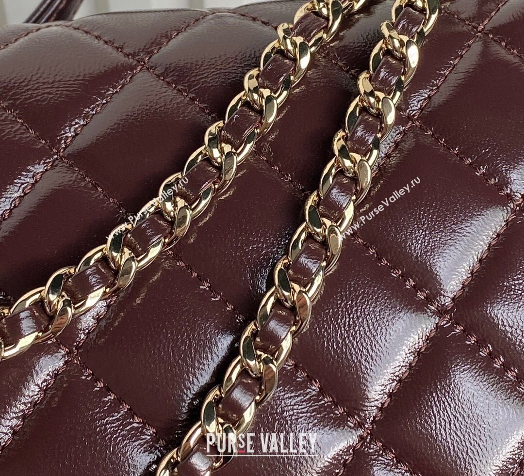 Chanel Shiny Crumpled Lambskin Vanity Case Bag with Pockets AS5222 Dark Burgundy 2024 (yezi-241107016)