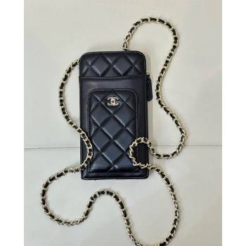 Chanel Lambskin Phone Holder with Chain Black/Gold 2024 AP0990 (ssz-241106090)