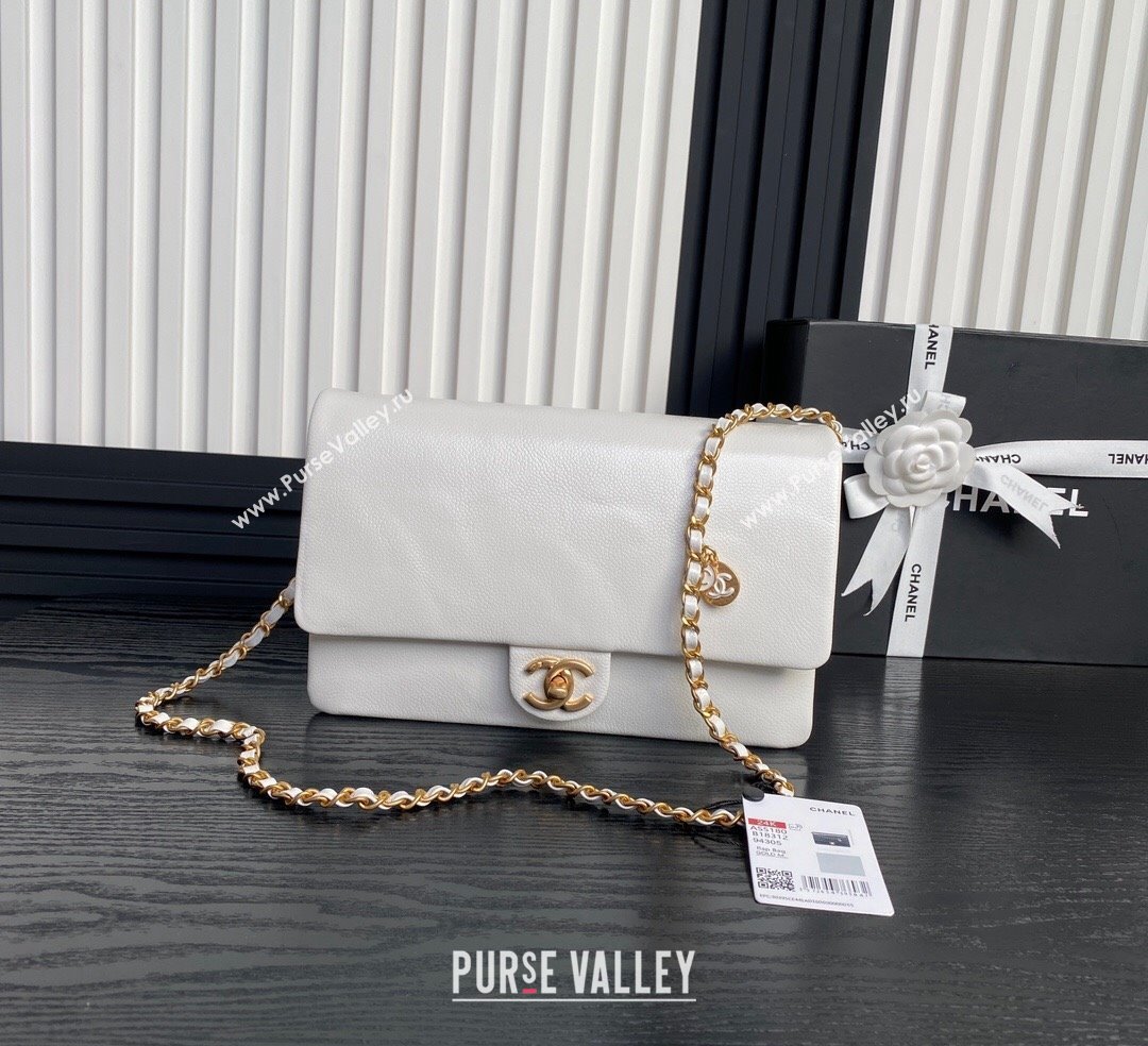 Chanel Medium Flap Bag with Chain in Grained Shiny Calfskin AS5180 White 2024 (yezi-241106072)