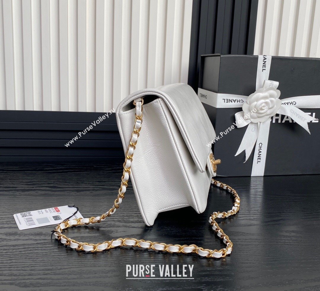 Chanel Medium Flap Bag with Chain in Grained Shiny Calfskin AS5180 White 2024 (yezi-241106072)