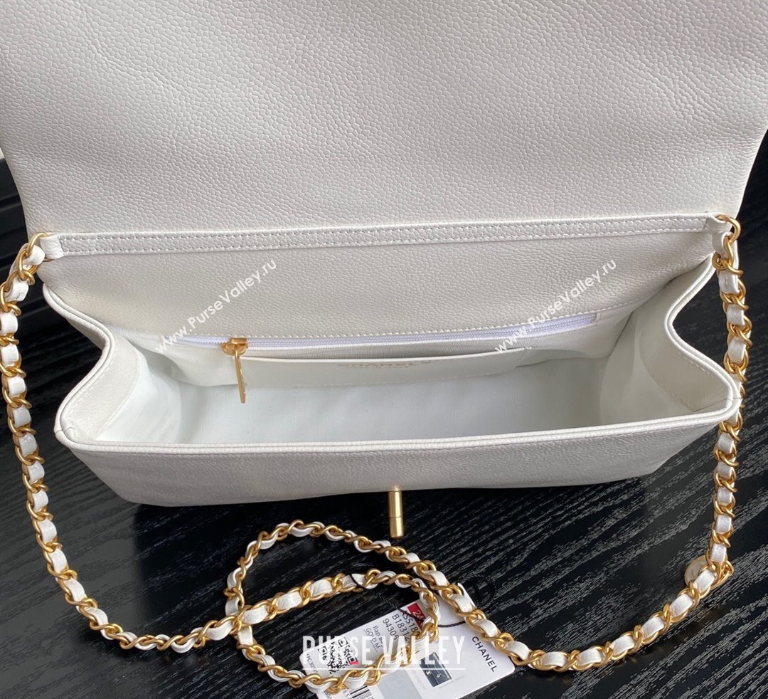 Chanel Medium Flap Bag with Chain in Grained Shiny Calfskin AS5180 White 2024 (yezi-241106072)