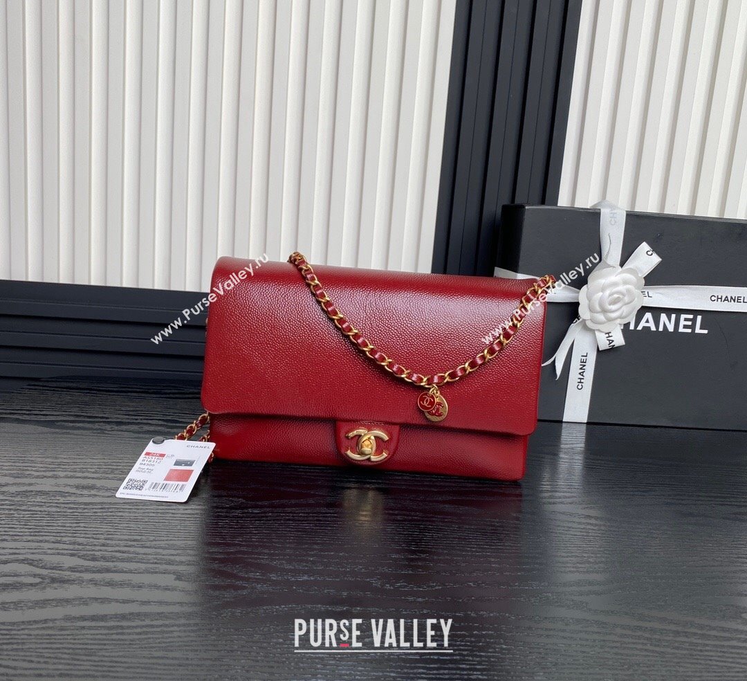 Chanel Medium Flap Bag with Chain in Grained Shiny Calfskin AS5180 Red 2024 (yezi-241106073)