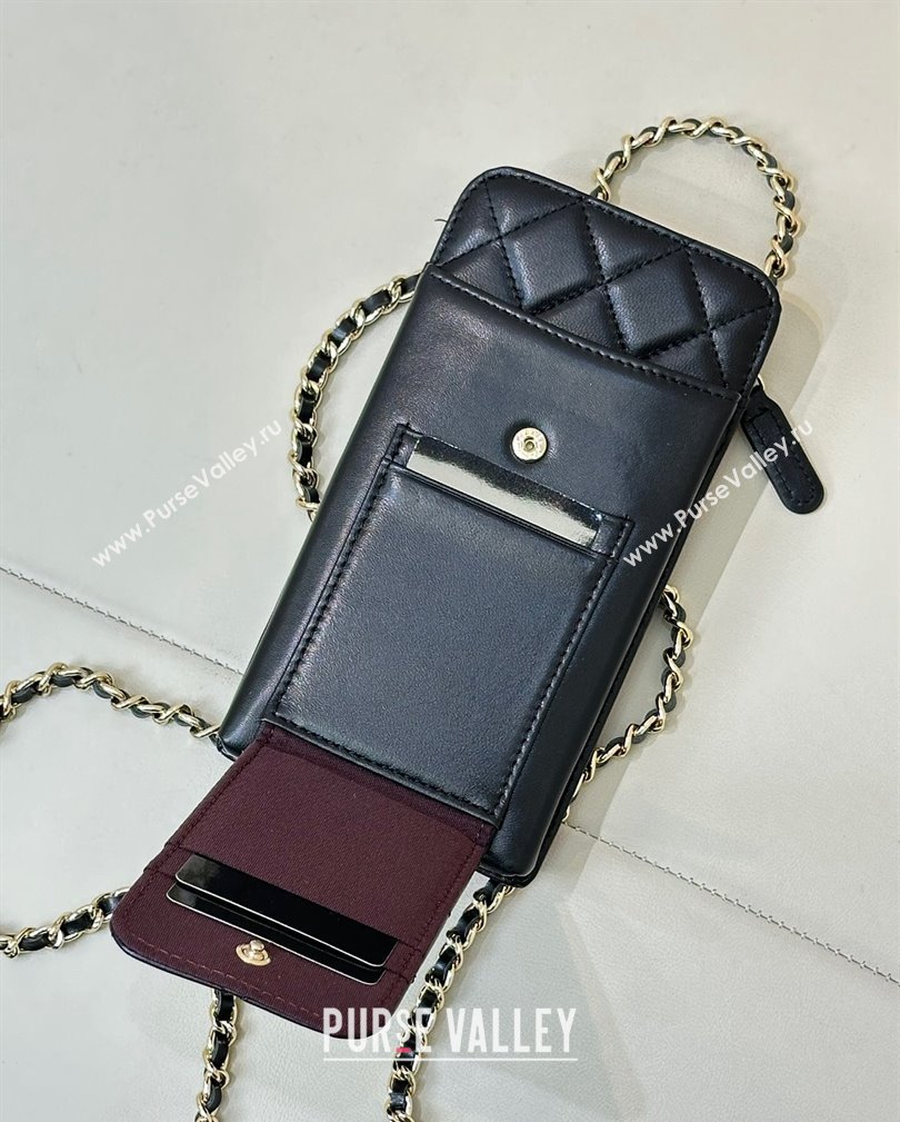 Chanel Lambskin Phone Holder with Chain Black/Gold 2024 AP0990 (ssz-241106090)