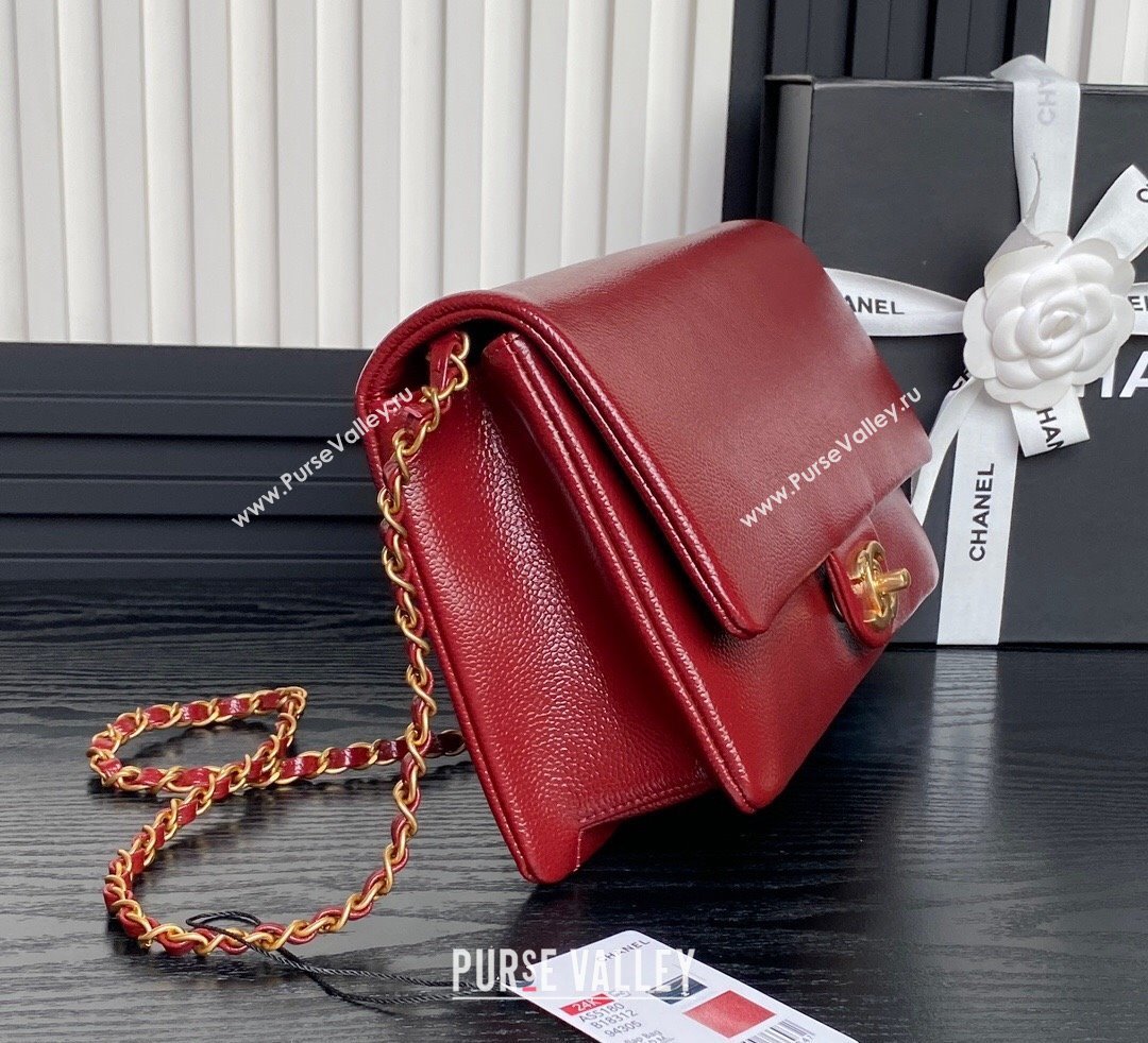 Chanel Medium Flap Bag with Chain in Grained Shiny Calfskin AS5180 Red 2024 (yezi-241106073)