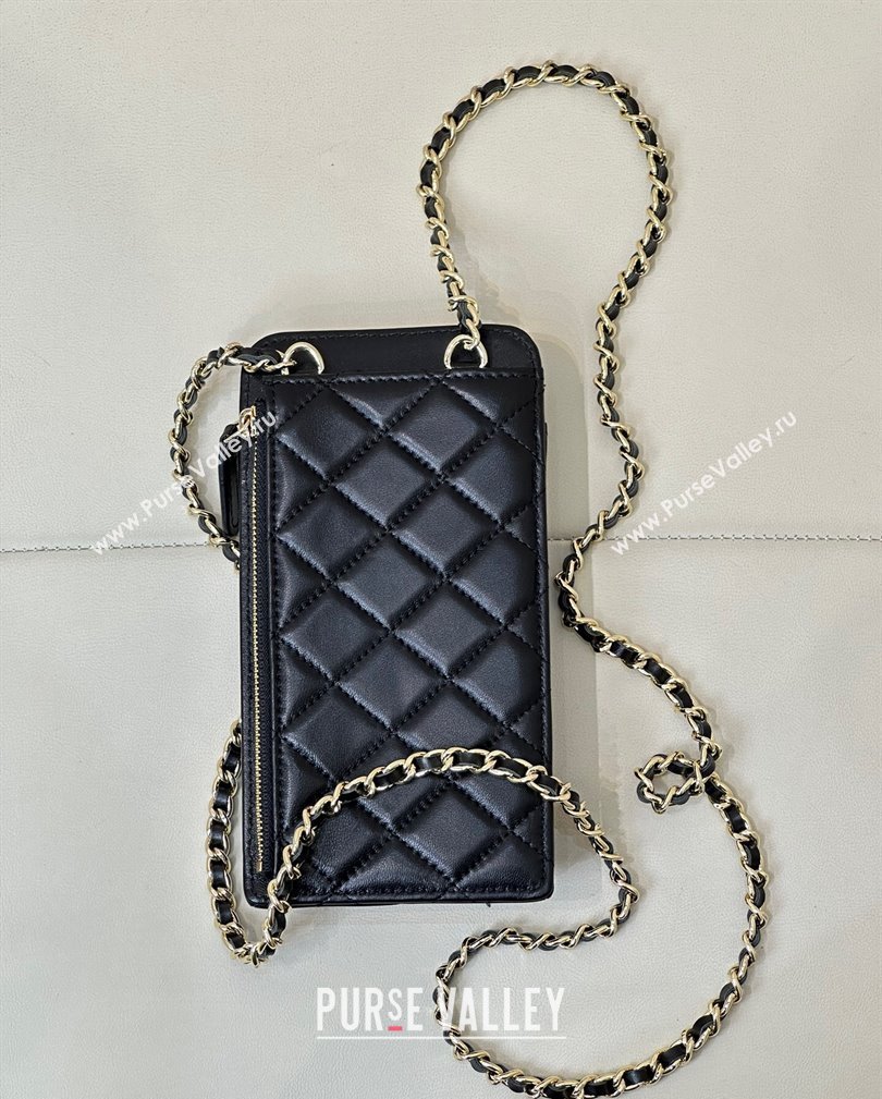 Chanel Lambskin Phone Holder with Chain Black/Gold 2024 AP0990 (ssz-241106090)