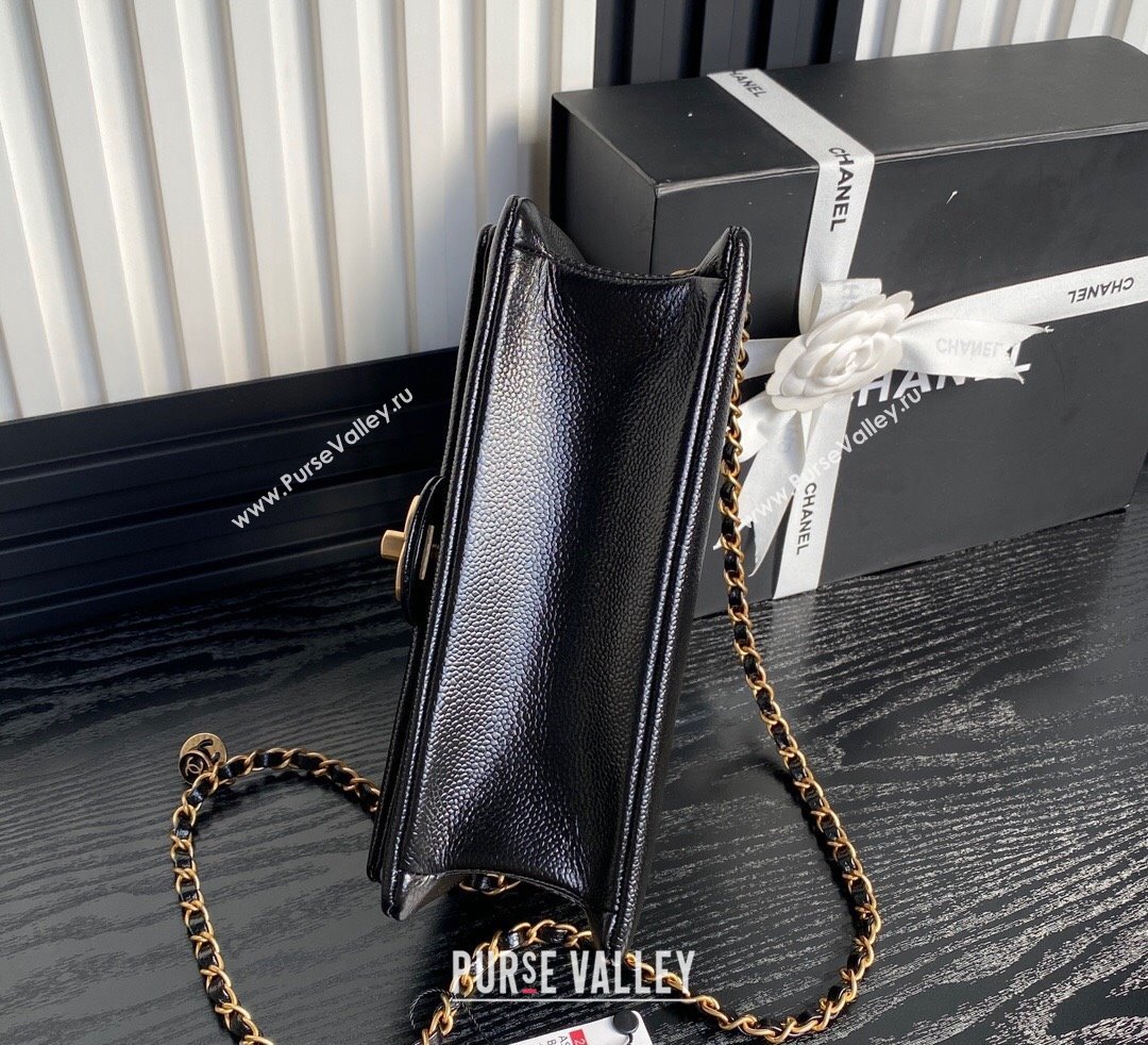 Chanel Grained Shiny Calfskin Small Flap Bag with Chain AS5186 Black 2024 (yezi-241106074)