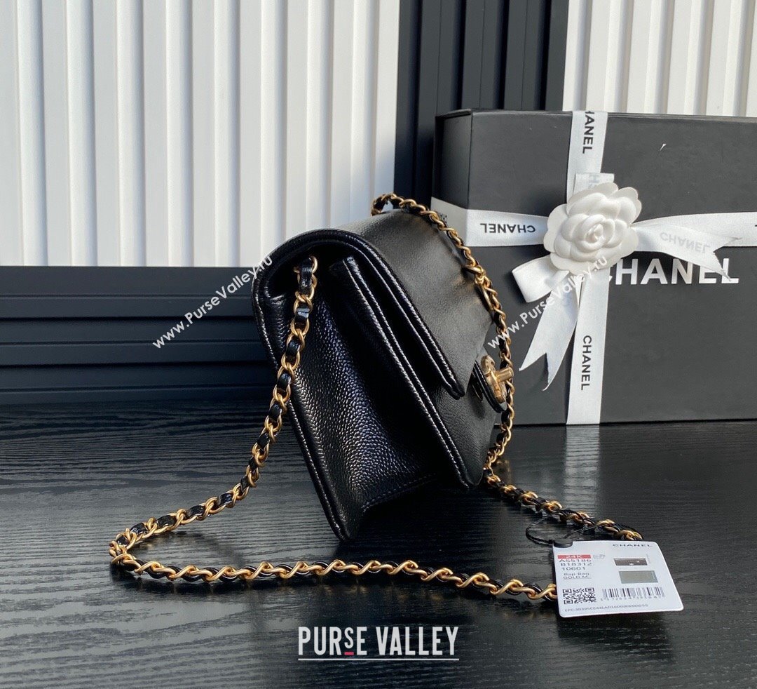 Chanel Grained Shiny Calfskin Small Flap Bag with Chain AS5186 Black 2024 (yezi-241106074)