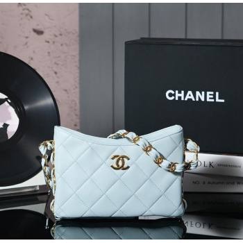 Chanel Lambskin Hobo Bag with CC Chain Strap AS5177 Light Blue 2024 (yezi-241107021)