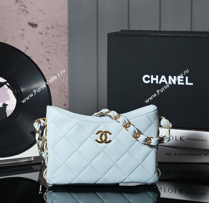 Chanel Lambskin Hobo Bag with CC Chain Strap AS5177 Light Blue 2024 (yezi-241107021)