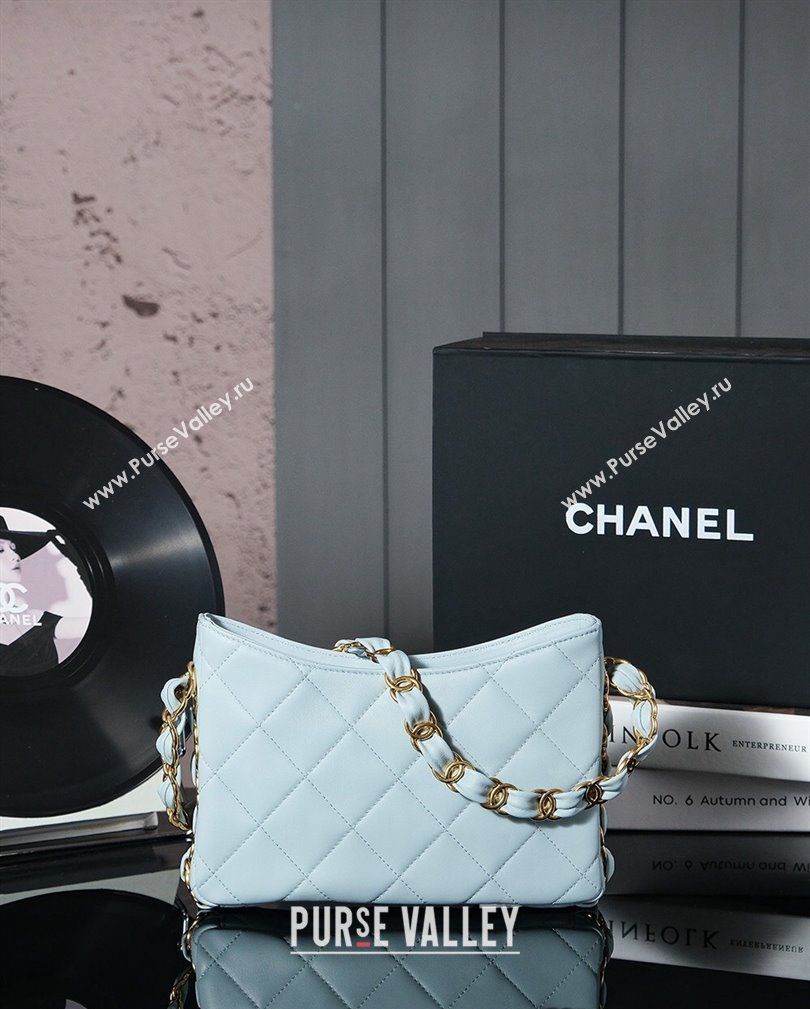 Chanel Lambskin Hobo Bag with CC Chain Strap AS5177 Light Blue 2024 (yezi-241107021)